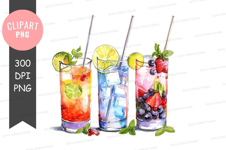 Colorful summer drinks clipart png