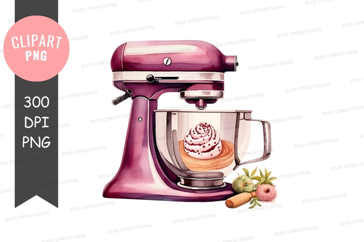 Purple stand mixer with cupcake