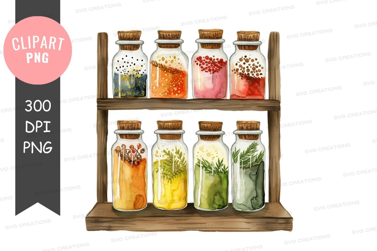 Herbal and spice jars collection