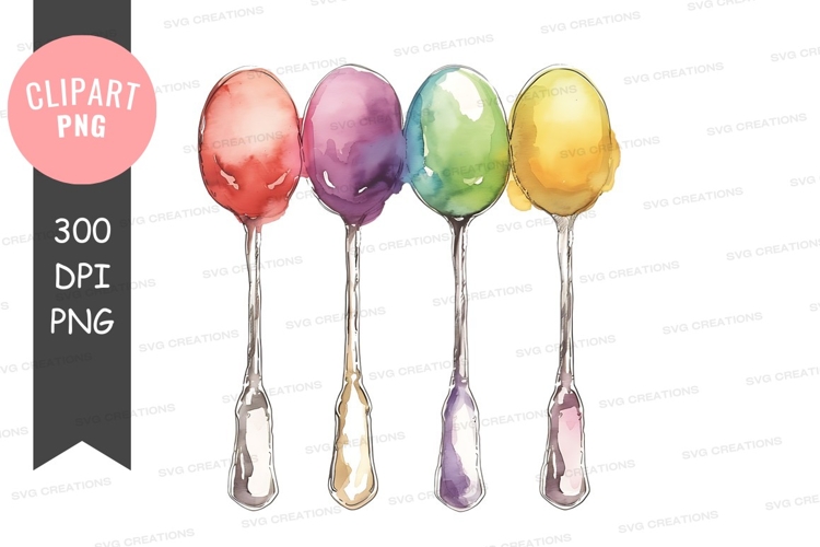 Four colorful spoons clipart png