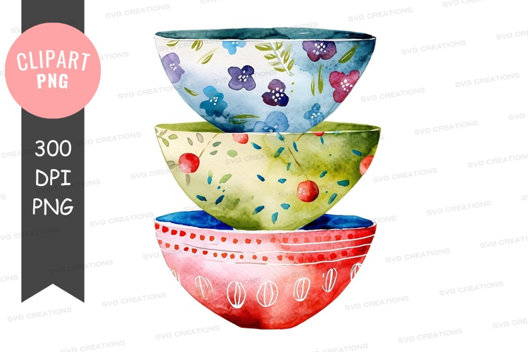 Stack of colorful patterned bowls