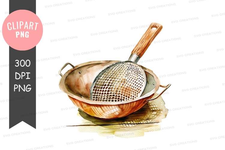 Wooden colander with metal insert clipart png