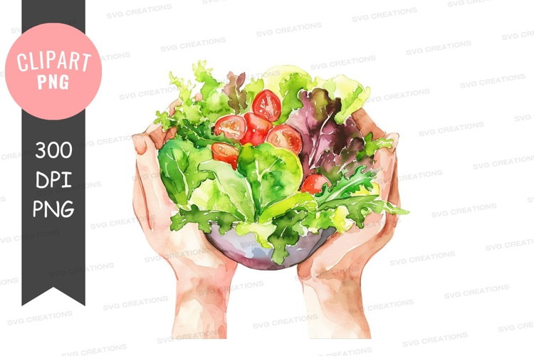 Hands holding a bowl of fresh salad