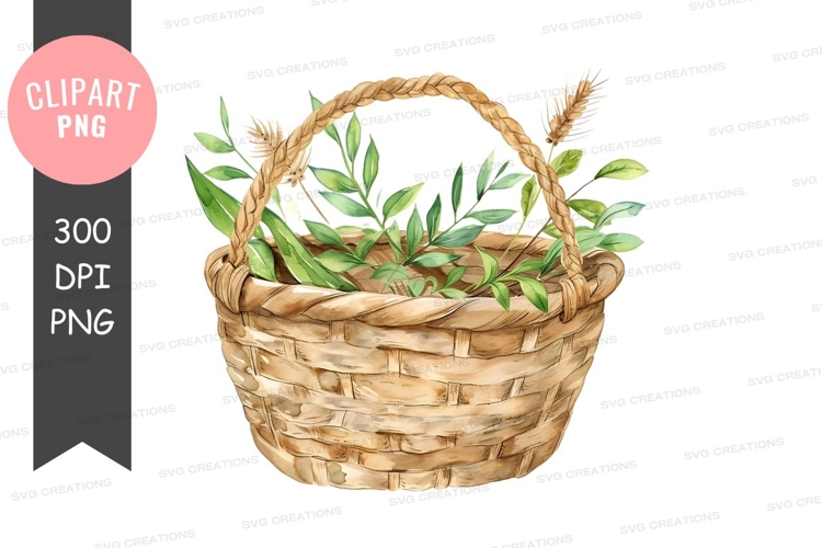 Rustic woven basket with greenery