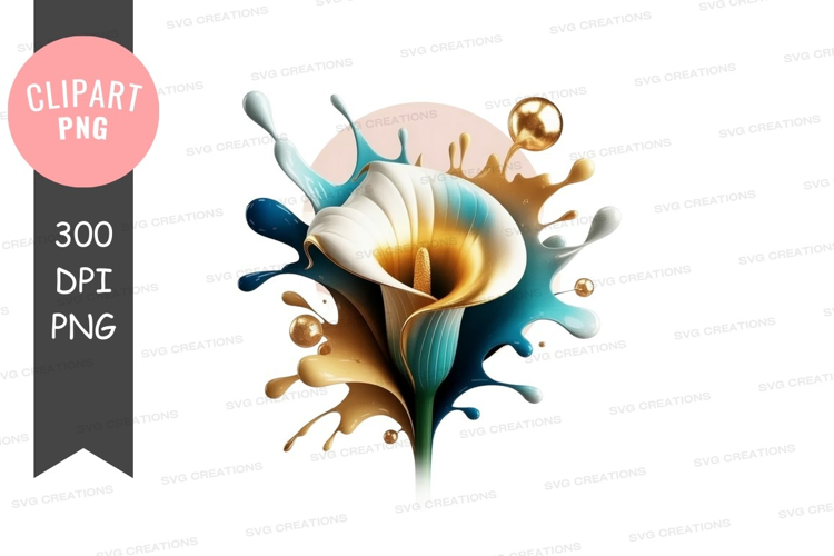 Golden calla lily with paint splatter