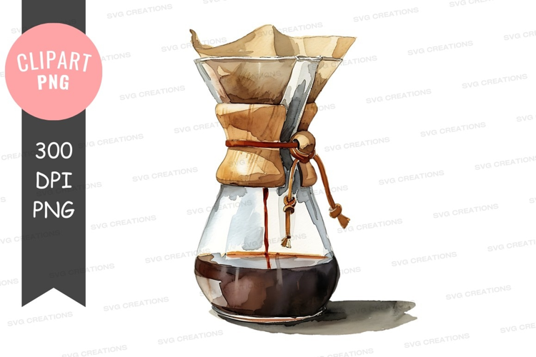 Watercolor illustration of a chemex coffee maker