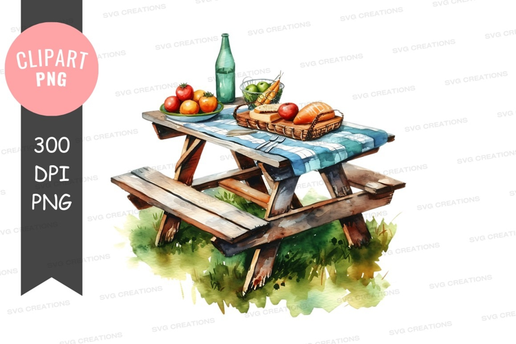 Picnic table with food
