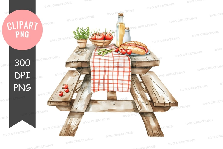 Picnic table with food