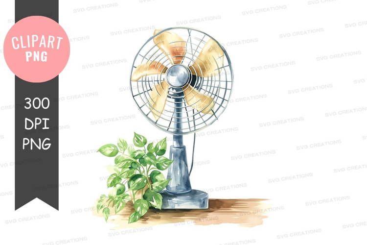 Retro desk fan with plant