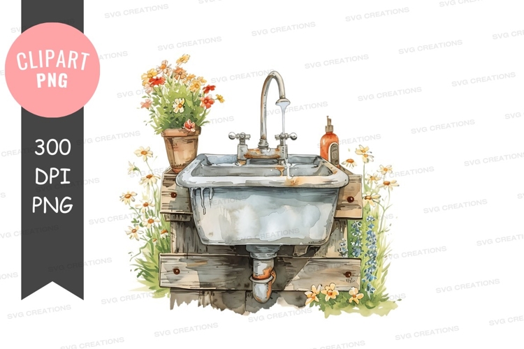 Rustic sink with flowers