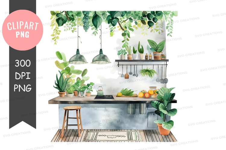 Modern kitchen with plants