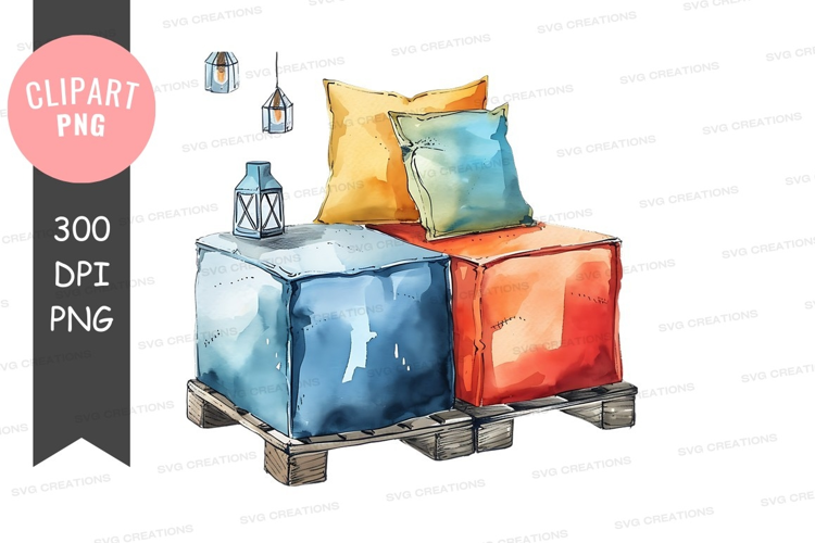 Colorful cubes with decorative pillows and lanterns