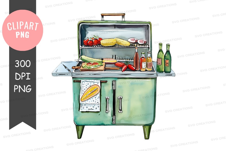 Barbecue grill with food and drinks