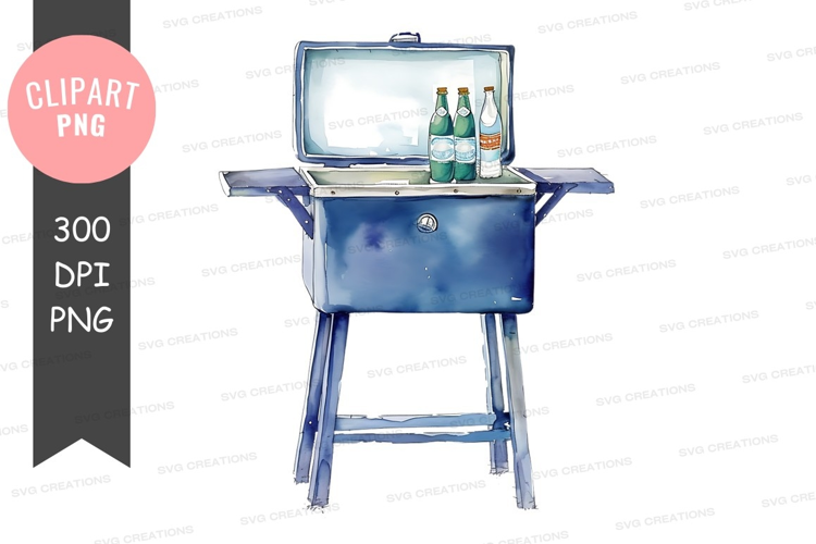 Blue cooler with beverages