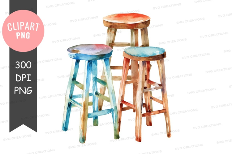Three colorful bar stools