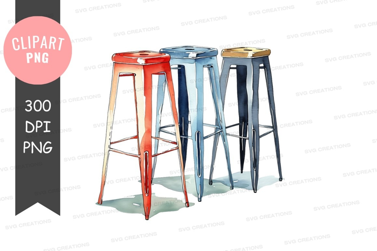 Three colored bar stools