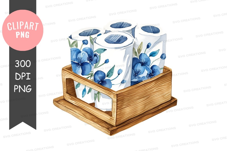 Decorative tissue box holder with blue floral design
