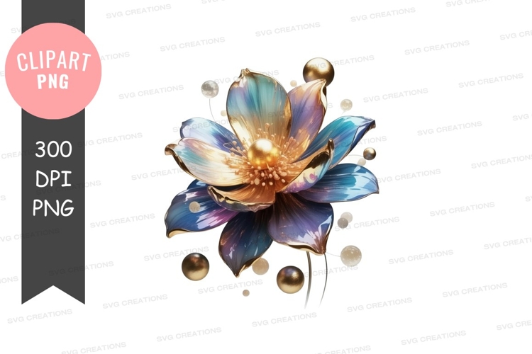Elegant blue flower with golden accents