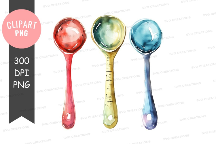 Three colorful measuring spoons