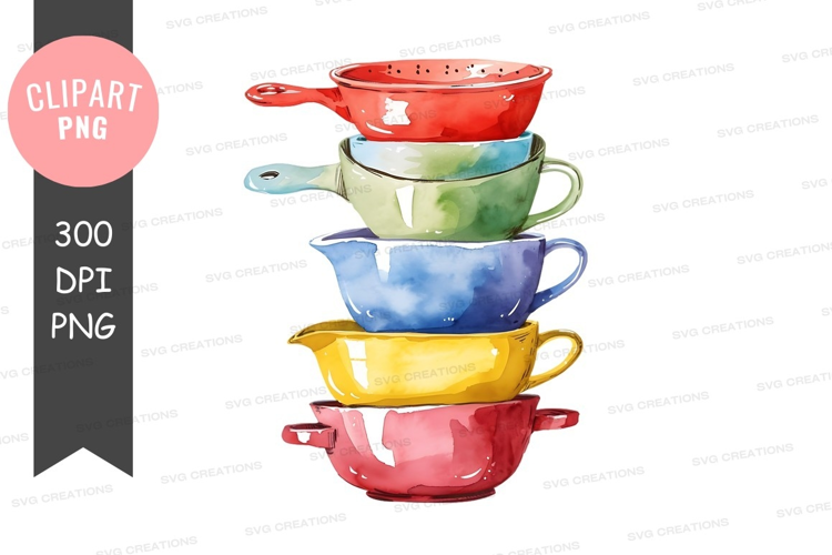 Stack of colorful kitchen colanders