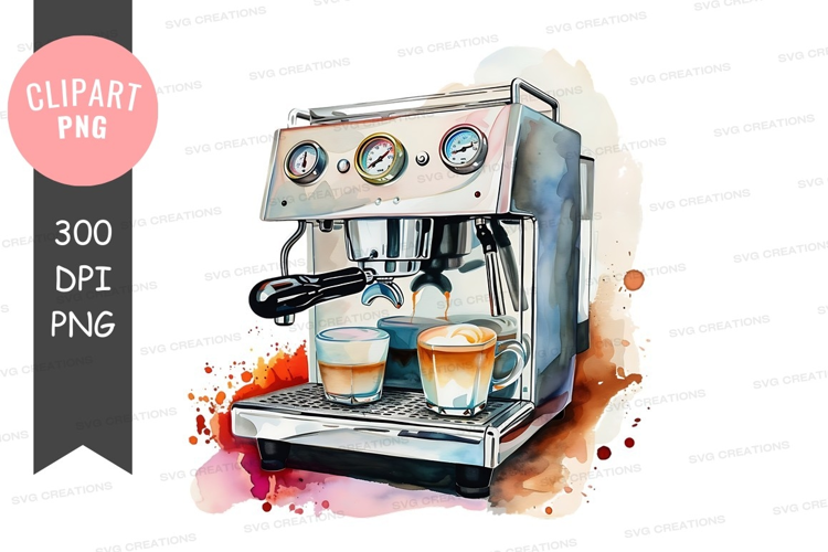Modern espresso machine with coffee cups