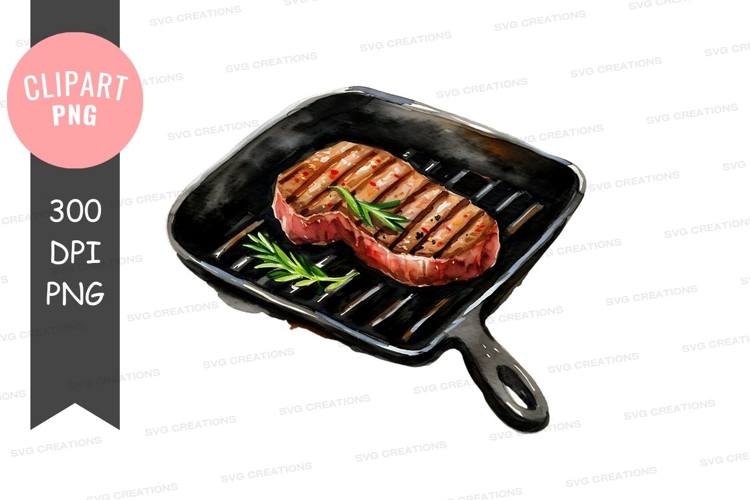 Grilled steak on cast iron grill