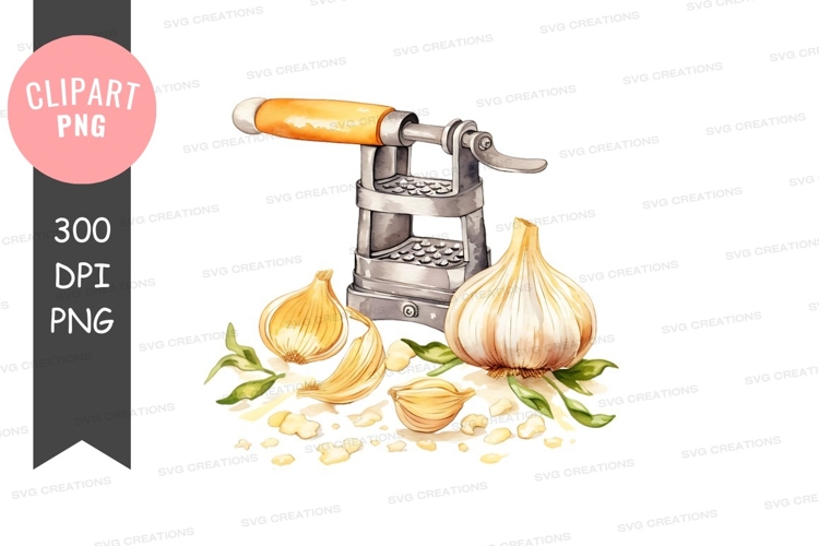 Garlic press with garlic cloves