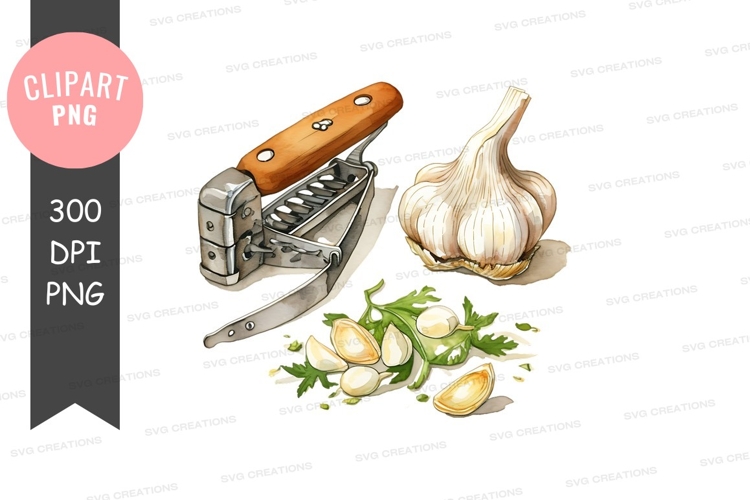 Garlic press and garlic cloves