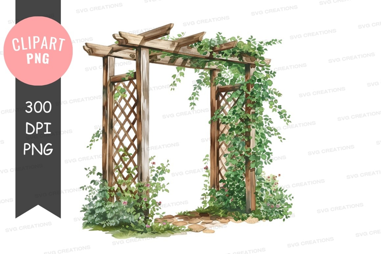 Wooden arbor with climbing plants