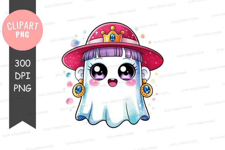 Whimsical ghost girl with crown hat clipart png