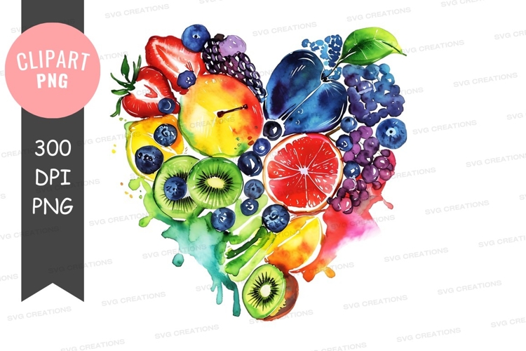 Colorful heart-shaped fruit clipart png