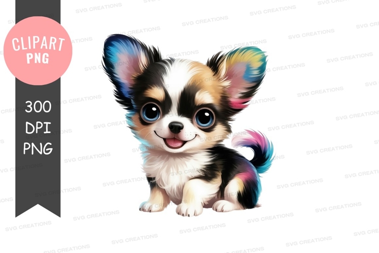 Chihuahua puppy with colorful ears and tail