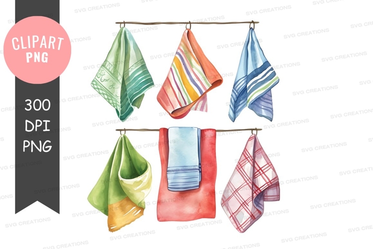Colorful kitchen towels hanging