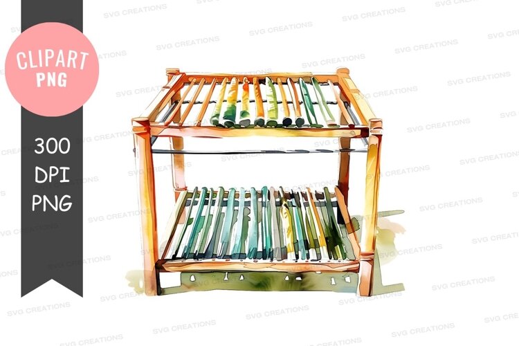 Colorful pencils in a wooden rack example image 1