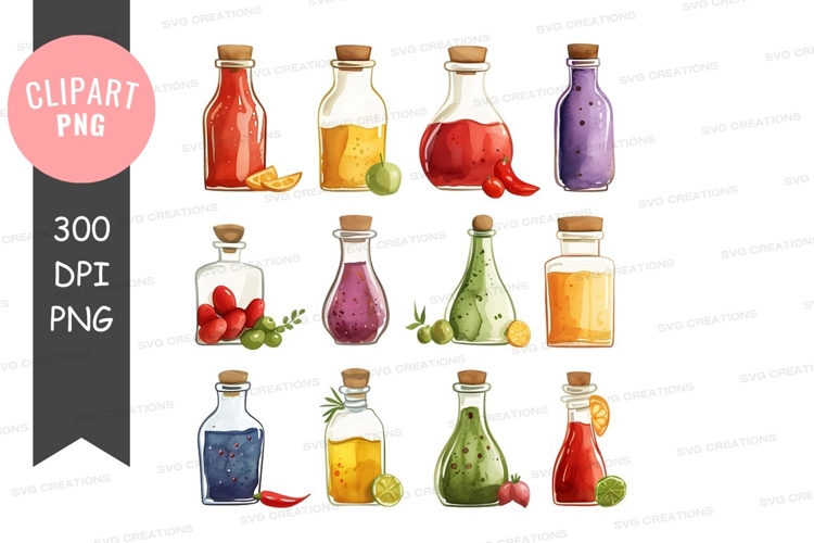 Assorted sauce bottles clipart png