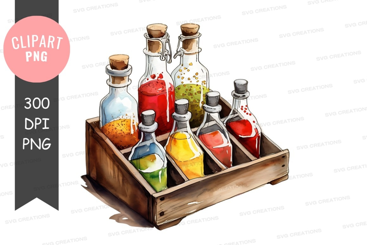 Collection of colorful potion bottles
