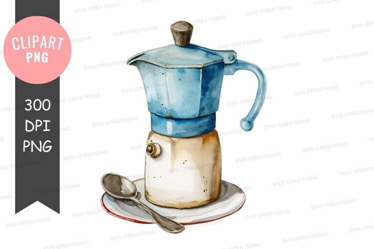 Blue moka pot on saucer example image 1