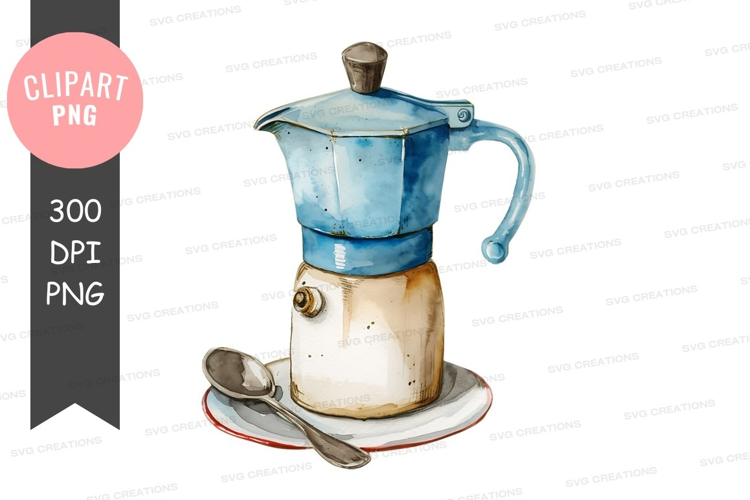 Blue moka pot on saucer