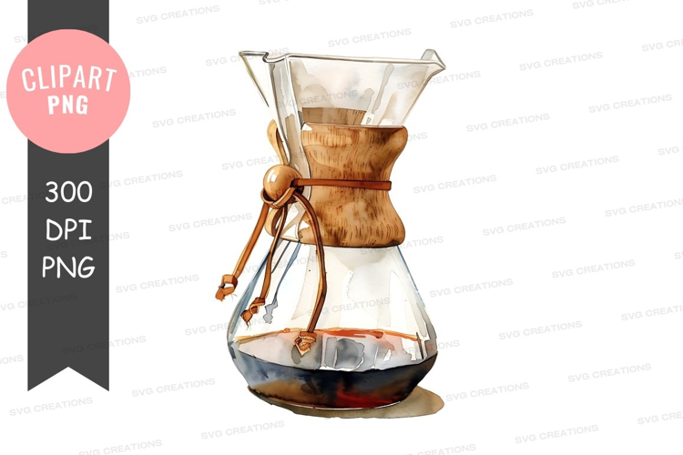 Watercolor illustration of a pour-over coffee maker