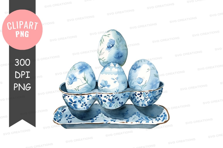 Blue floral easter eggs in holder