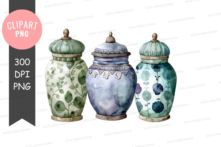 Three decorative ceramic jars