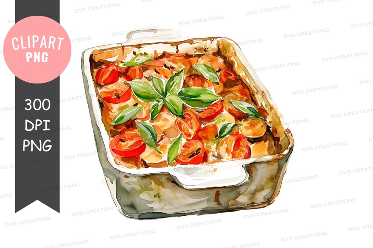 Delicious baked dish with tomatoes and basil