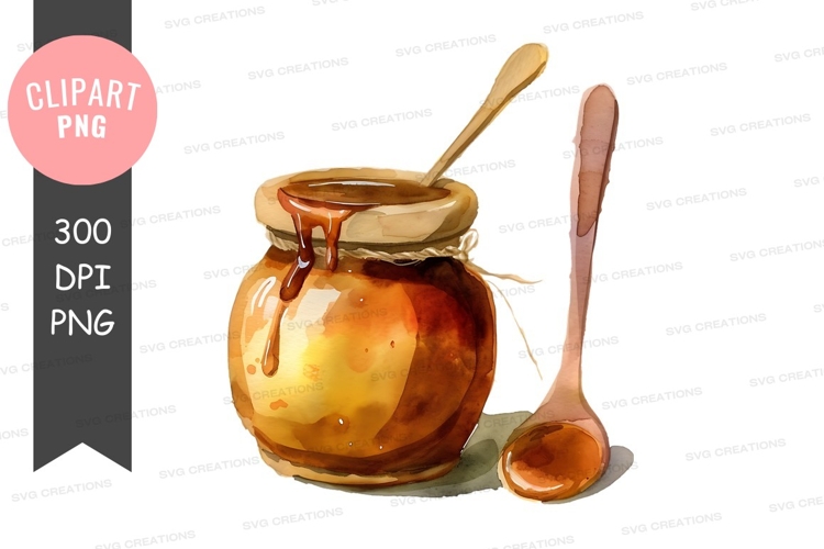 Jar of honey with dripping spoon