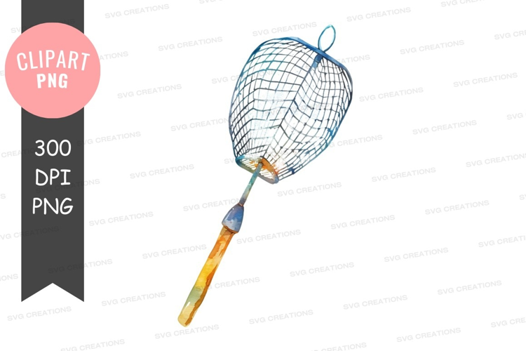 Blue fishing net with wooden handle