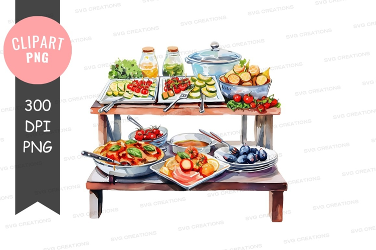 Vibrant buffet table with assorted dishes