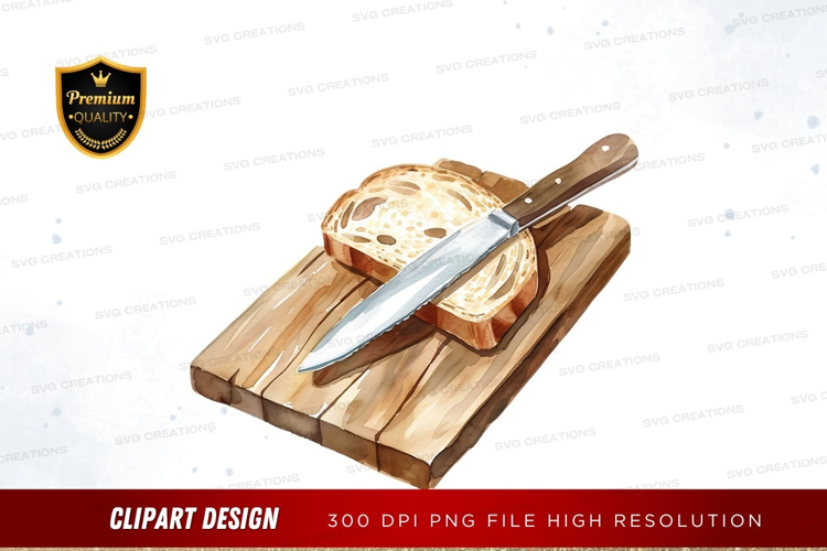 Bread and knife on cutting board