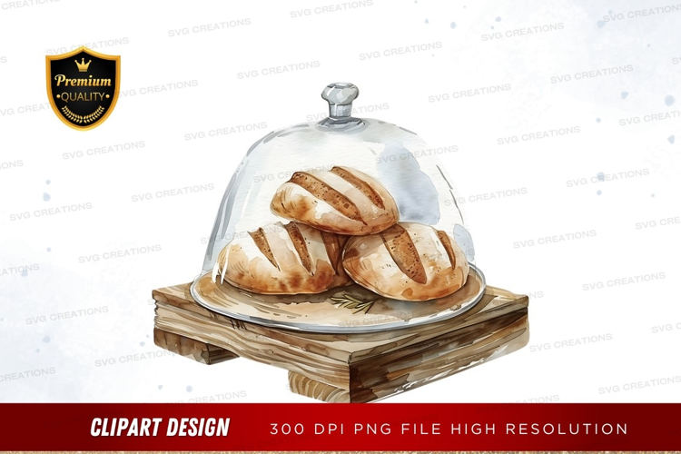 Freshly baked bread under a glass dome