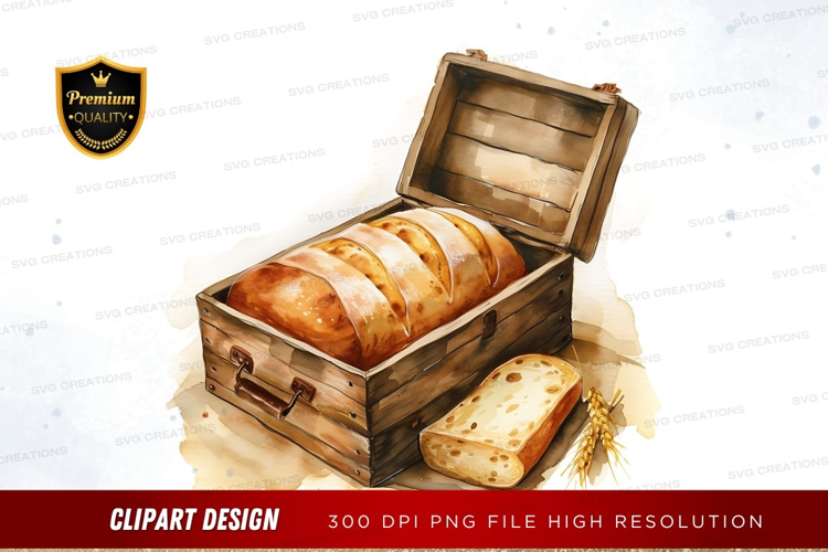 Freshly baked bread in a wooden box
