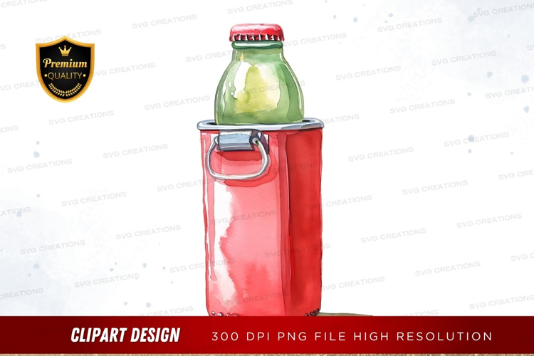 Beverage bottle in a red insulated sleeve