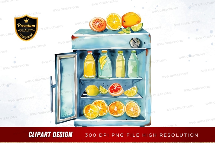 Fruit-filled mini fridge clipart png